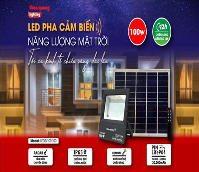 Đèn năng lượng mặt trời cảm biến chuyển động, LED Pha NLMT Điện Quang 100W
