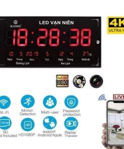 Camera đồng hồ điện tử treo tường Wifi, hồng ngoại quay đêm Full HD